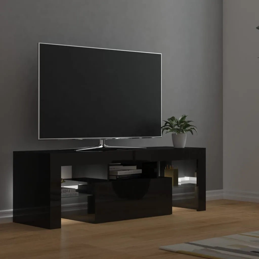 TV Cabinet with LED Lights High Gloss Black 120x35x40 cm