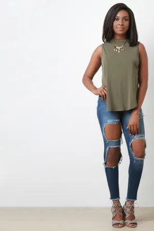 V Open Back Sleeveless Relaxed Blouse