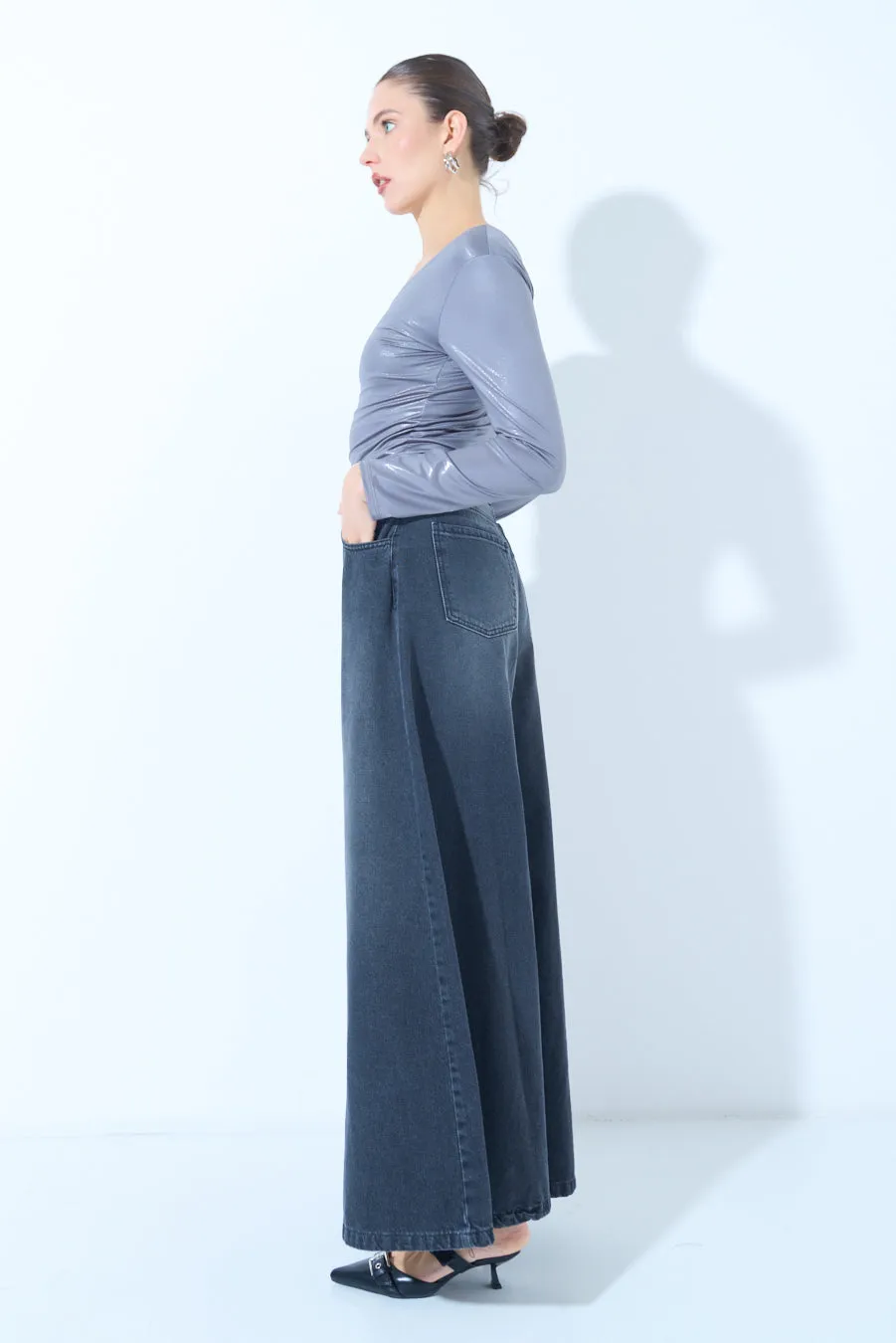 Wide-leg denim pants wholesale
