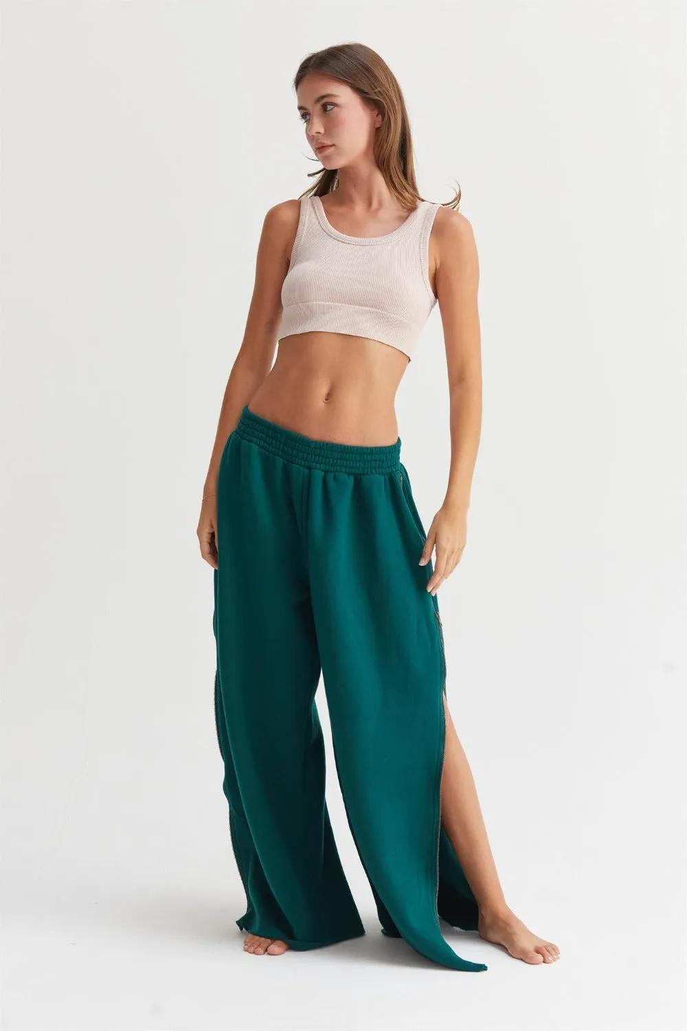 Wide-Leg Side Zipper Sweatpants