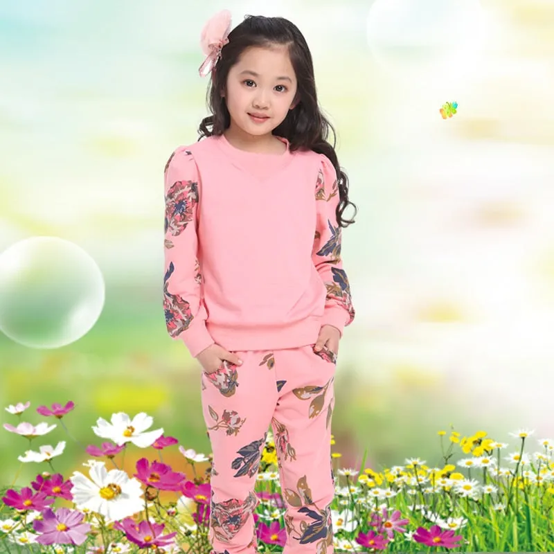 Winter Children Clothing Sets for Girls Floral Baby Clothes Cotton Kids Tracksuit shirt and Pants