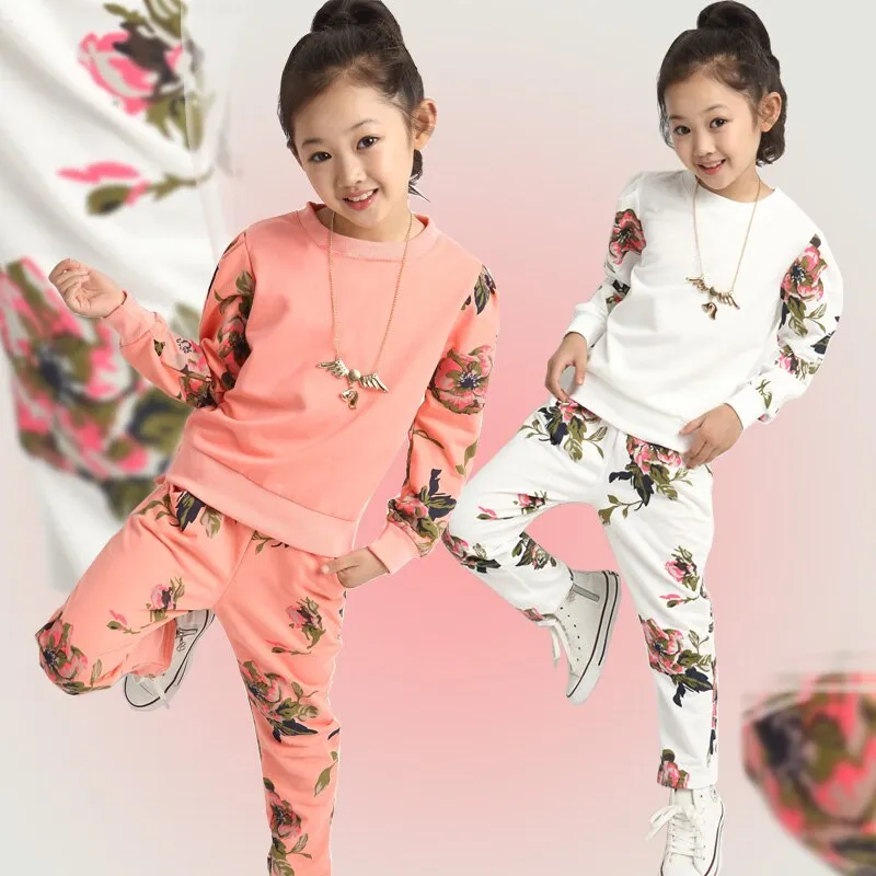 Winter Children Clothing Sets for Girls Floral Baby Clothes Cotton Kids Tracksuit shirt and Pants