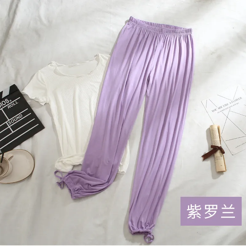 Women Drawstring Jogger Pants Modal Slim-Look Wide Leg Trendy Casual Long Pants