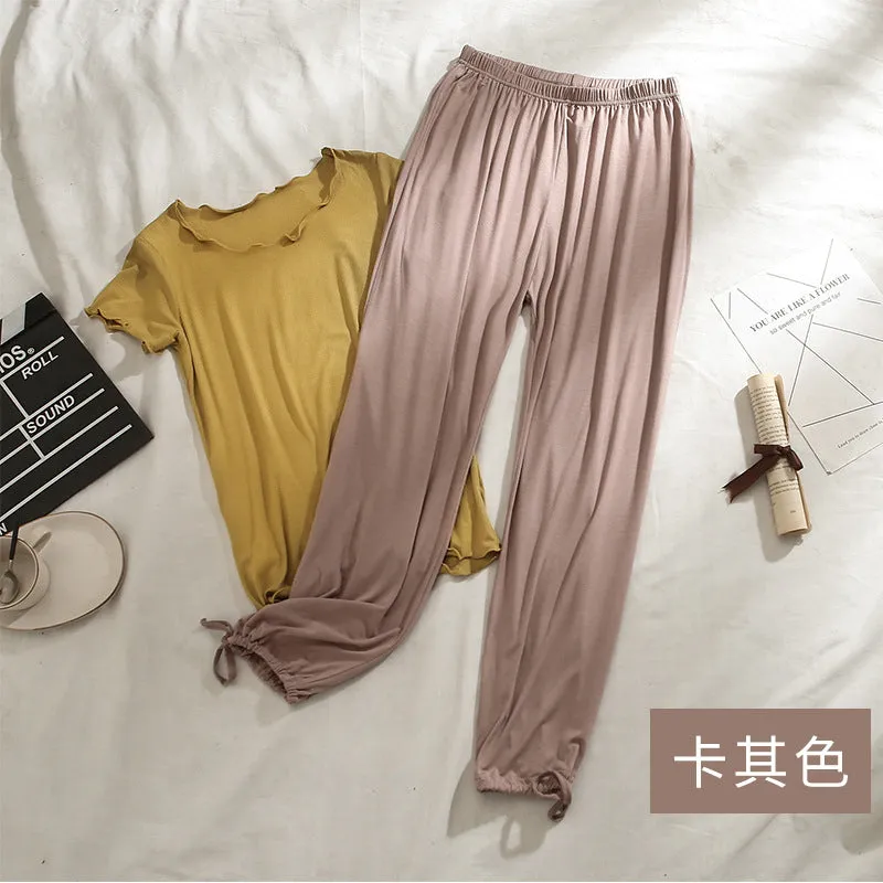 Women Drawstring Jogger Pants Modal Slim-Look Wide Leg Trendy Casual Long Pants