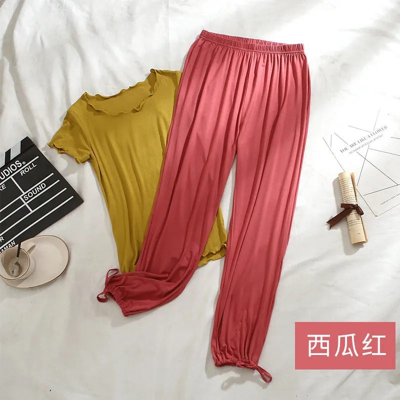 Women Drawstring Jogger Pants Modal Slim-Look Wide Leg Trendy Casual Long Pants