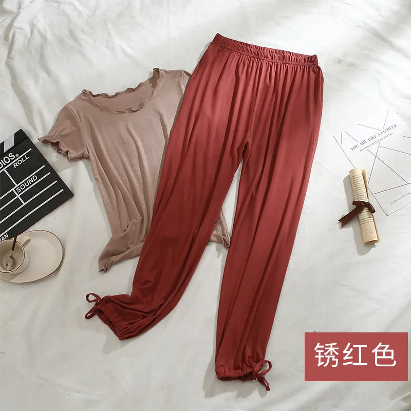 Women Drawstring Jogger Pants Modal Slim-Look Wide Leg Trendy Casual Long Pants