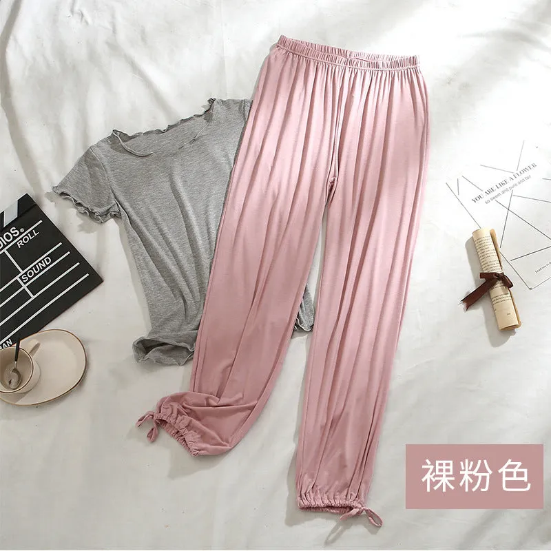 Women Drawstring Jogger Pants Modal Slim-Look Wide Leg Trendy Casual Long Pants