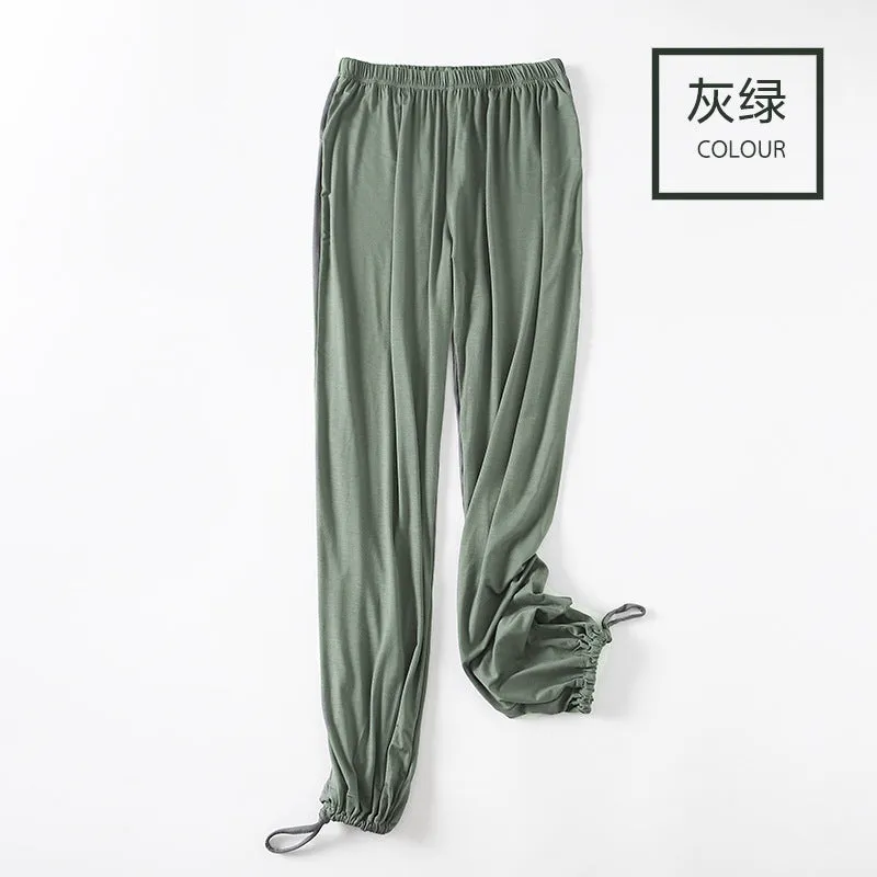 Women Drawstring Jogger Pants Modal Slim-Look Wide Leg Trendy Casual Long Pants