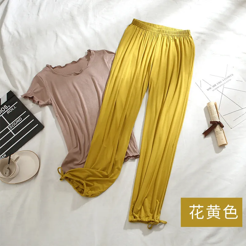 Women Drawstring Jogger Pants Modal Slim-Look Wide Leg Trendy Casual Long Pants