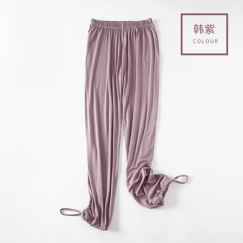 Women Drawstring Jogger Pants Modal Slim-Look Wide Leg Trendy Casual Long Pants