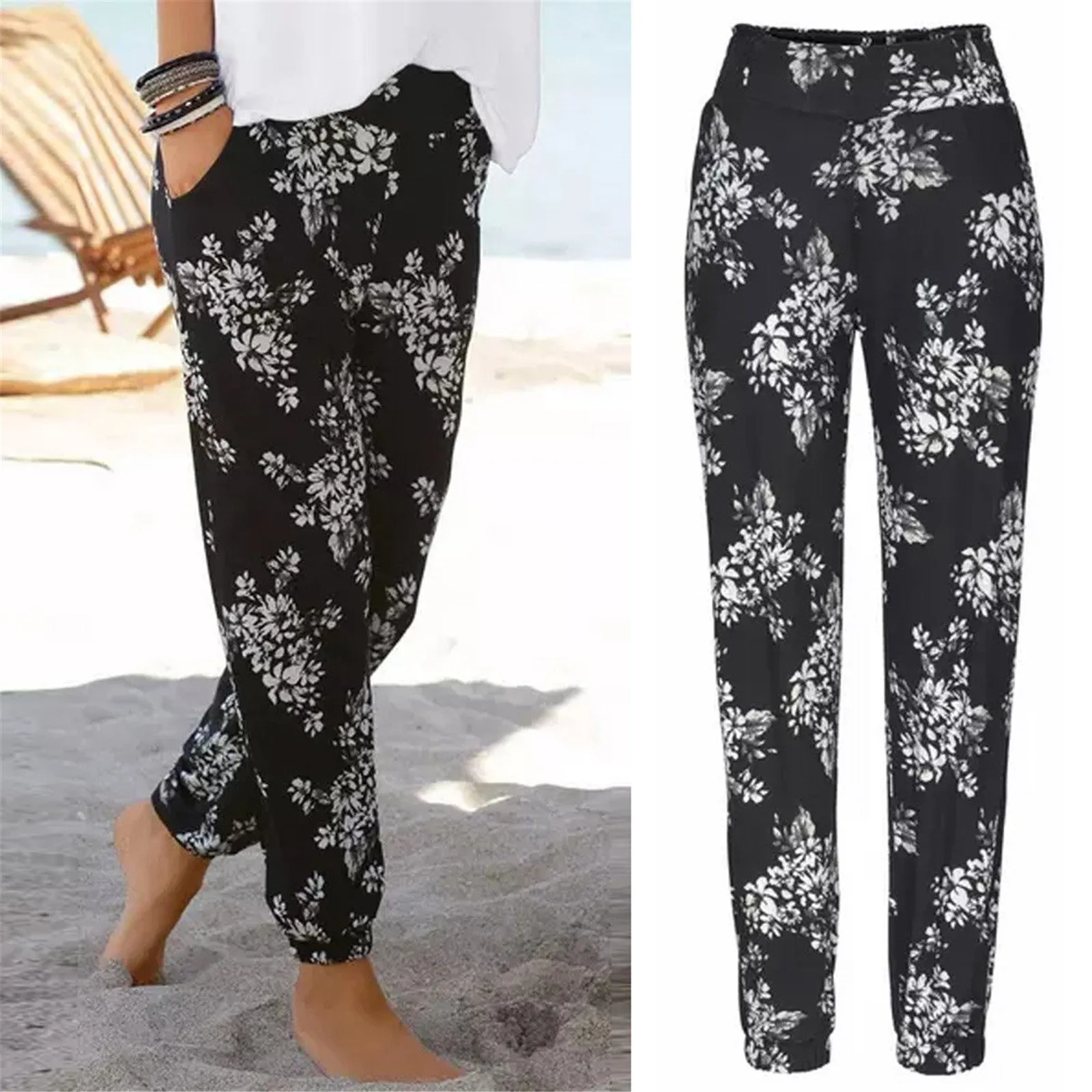 Women Summer Trendy High Waist Printed Pants Straight Street Style Casual Pants