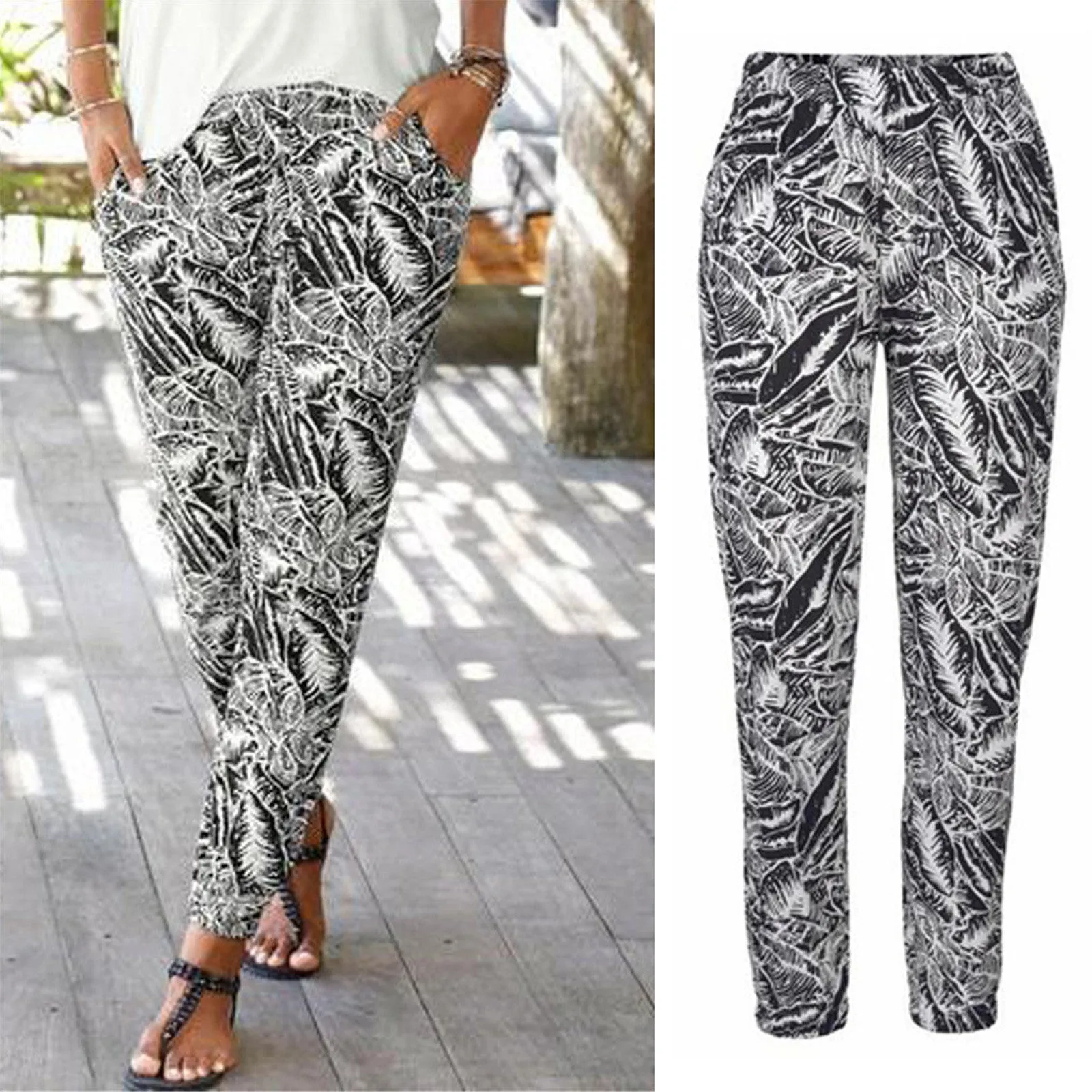 Women Summer Trendy High Waist Printed Pants Straight Street Style Casual Pants