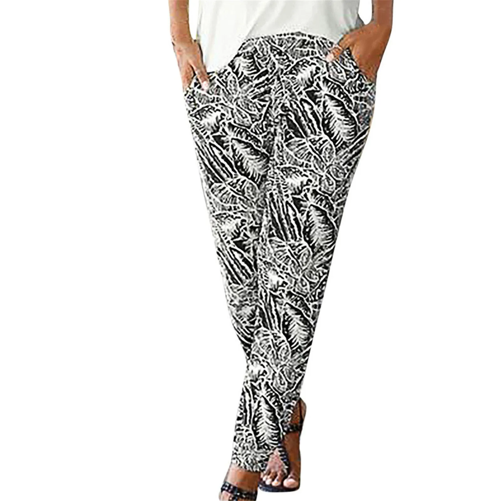 Women Summer Trendy High Waist Printed Pants Straight Street Style Casual Pants