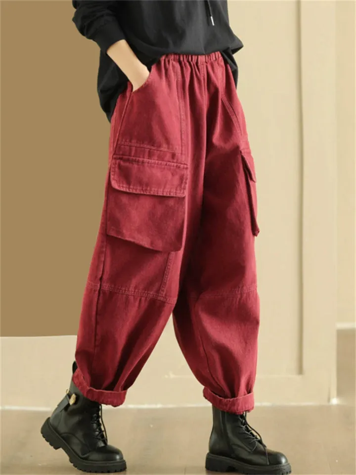 Women's Trendy Multi-Pocket Workwear Cotton Lantern Pants