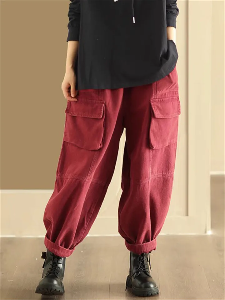 Women's Trendy Multi-Pocket Workwear Cotton Lantern Pants