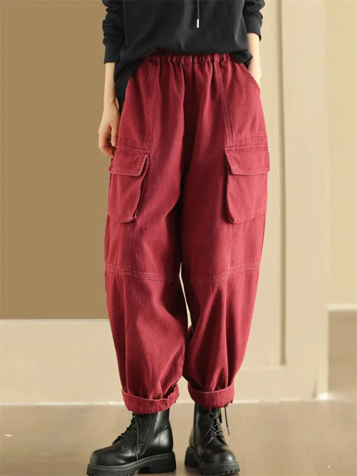 Women's Trendy Multi-Pocket Workwear Cotton Lantern Pants